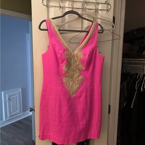 Lilly Pulitzer Pink Dress with Gold Embroidery